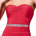 Grace Karin Sexy Ocidente Wome's acolchoado Strapless vestido curto vermelho com perna aberta CL008942-1